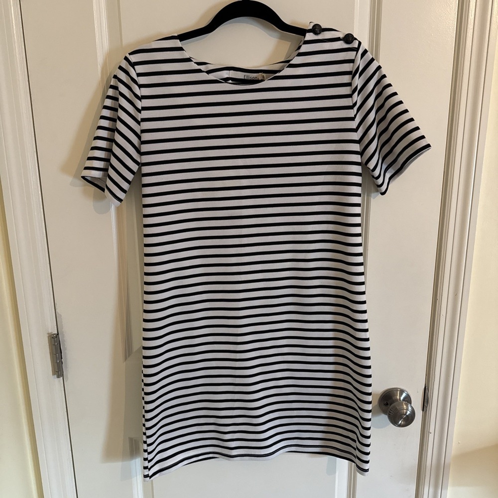 Ellison Black And White Striped T Shirt Dress Size Medium Coastal Resort